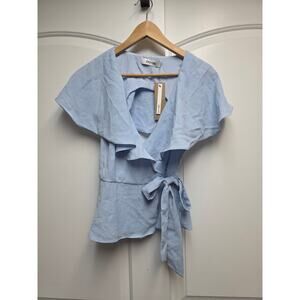 BNWT Do+Be blue flowy light Blue ruffle wrap top  Size Small